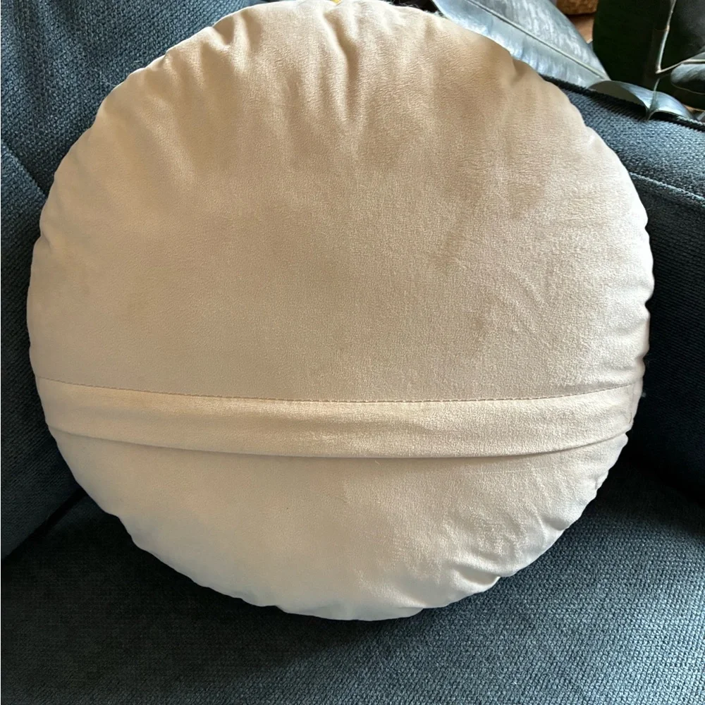 Source Unknown Round Hooked Pillow in Teal, Orange, Red, Yellow